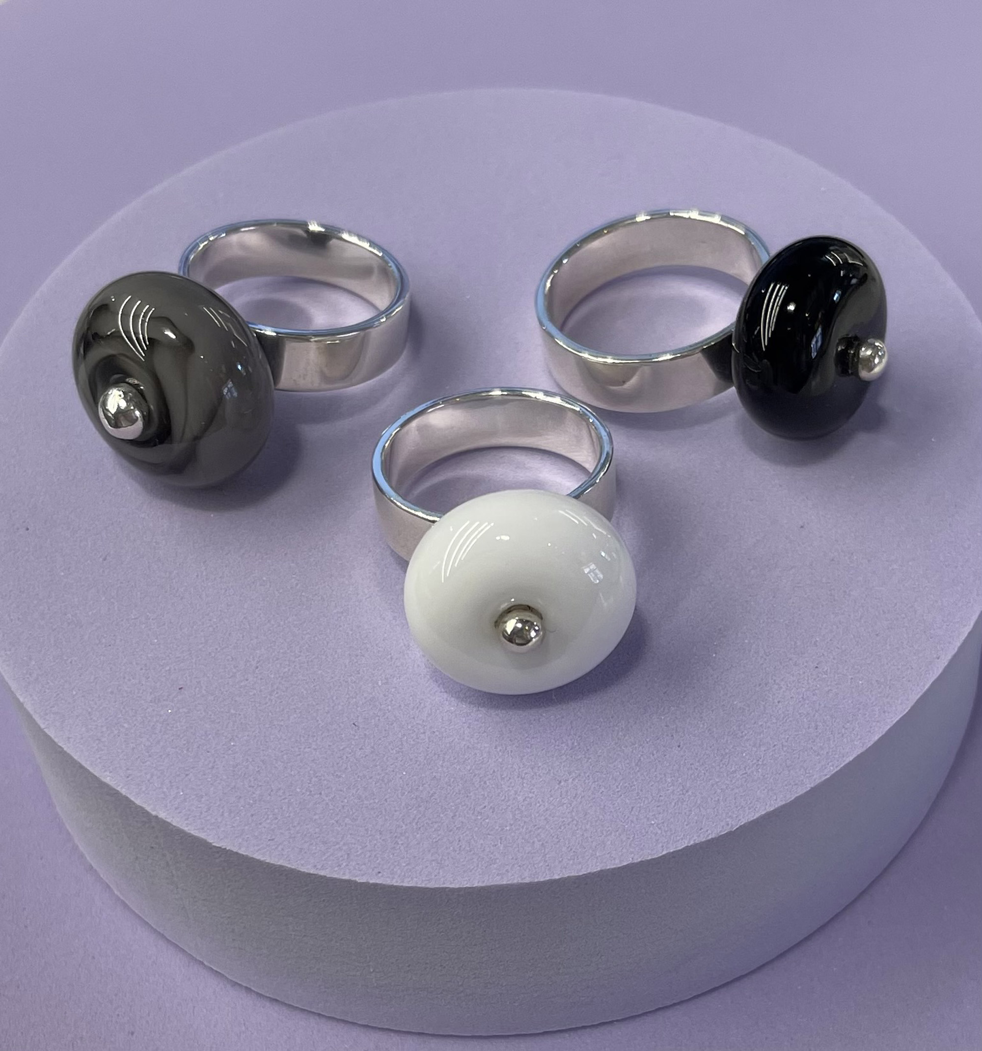 Кольцо "Бусинки", стекло, серебро