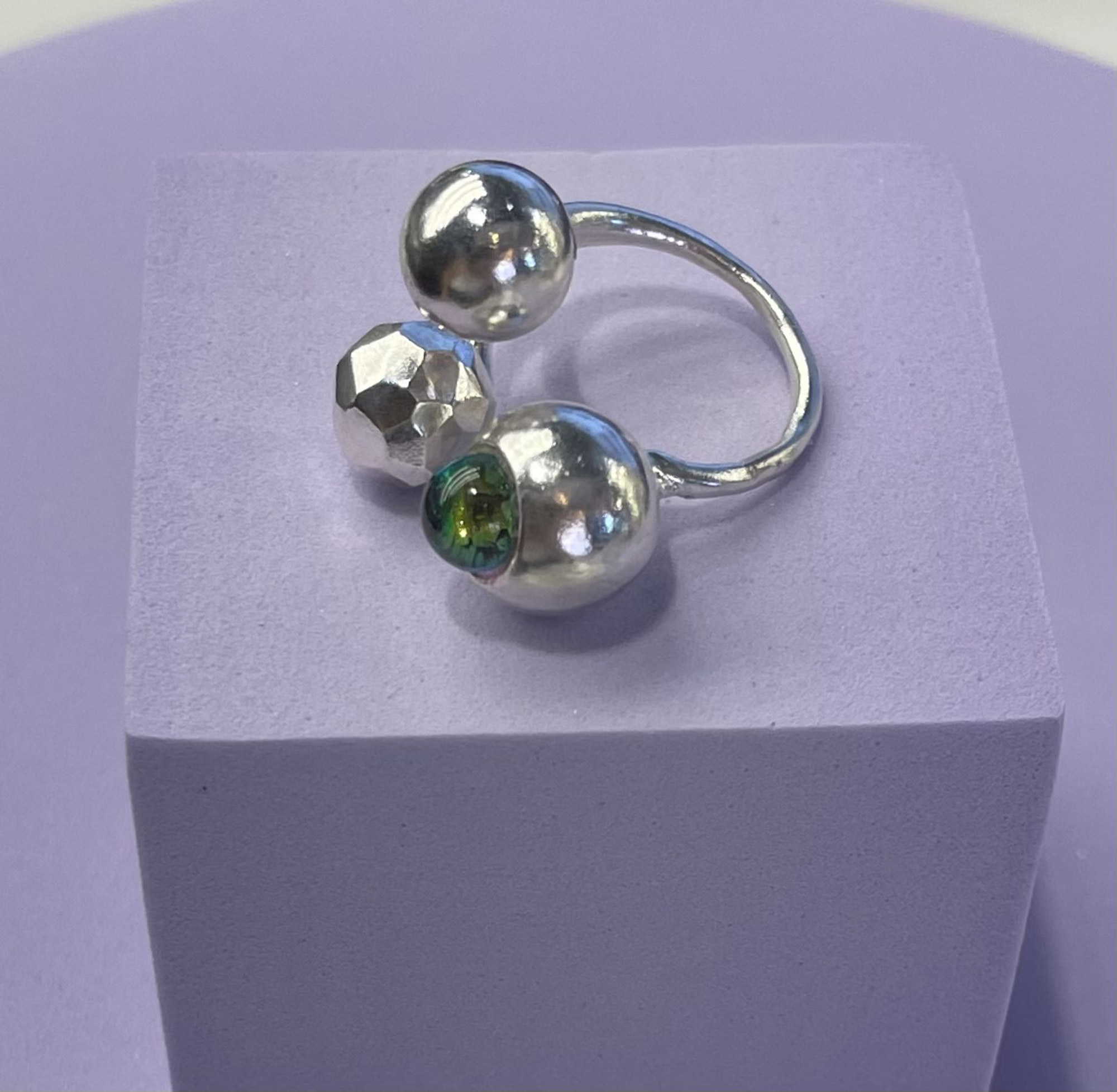 Кольцо "Космос", серебро, дихроическое стекло